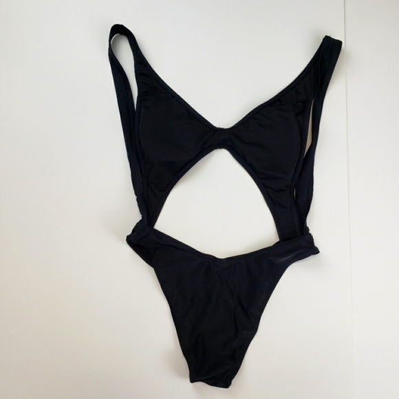 Black one-piece open front and back swimsuit size small - Picture 1 of 9